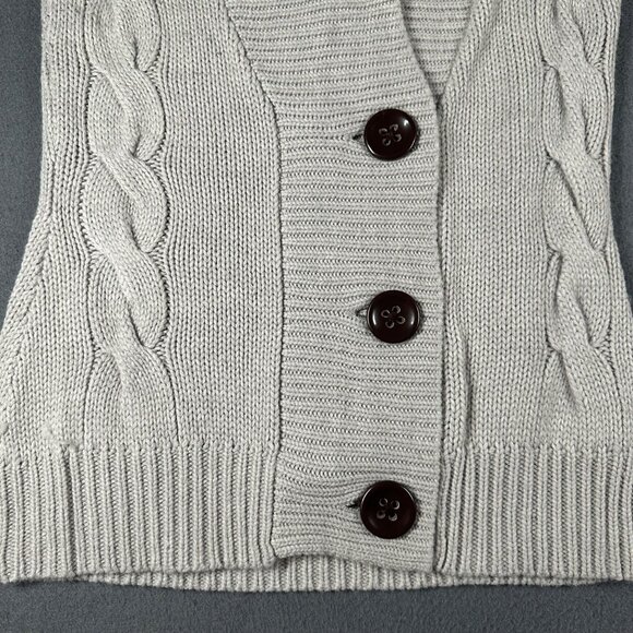 Merona M Cable Knit Sleeveless Cardigan Shawl Collar Button Front Light Gray - Picture 4 of 6